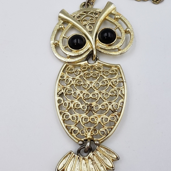 Vintage Sarah Conventry Gold Tone Necklace Owl Pendant  70's - Picture 11 of 14